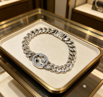 Gucci GG Crystal Medallion Link Bracelet