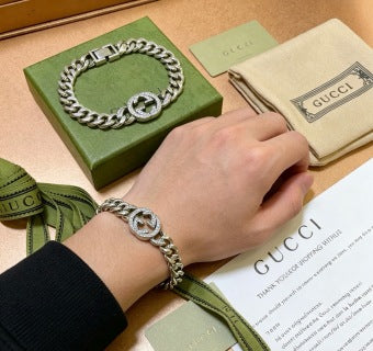 Gucci GG Crystal Medallion Link Bracelet