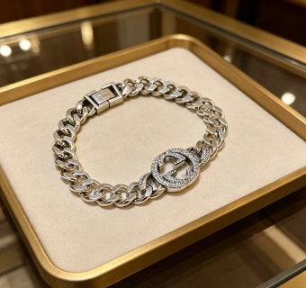 Gucci GG Crystal Medallion Link Bracelet