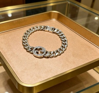 Gucci GG Crystal Medallion Link Bracelet