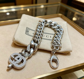 Gucci GG Crystal Link Chain Bracelet