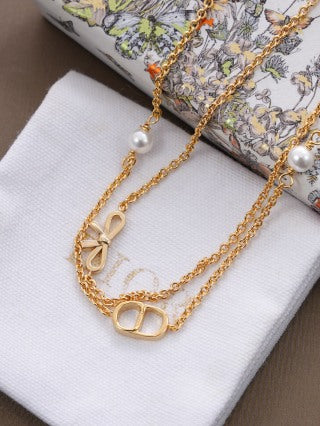 Dior Aurelia Pearl-Accent Letter Charm Layered Necklace