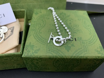 Gucci GG Interlocking Circle Pendant Silver Chain Necklace