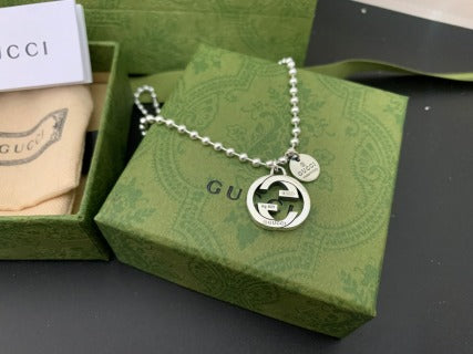 Gucci GG Interlocking Circle Pendant Silver Chain Necklace