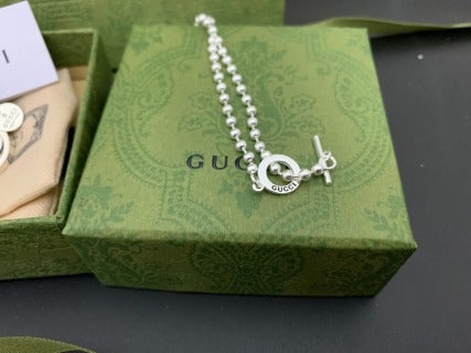 Gucci GG Interlocking Circle Pendant Silver Chain Necklace