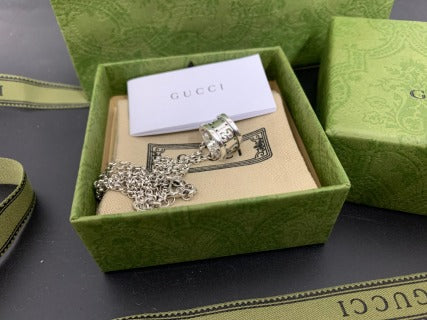 Gucci GG Barrel Lock Silver Pendant Necklace