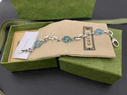 Gucci Interlocking G Blue Enamel Link Chain Bracelet