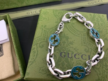 Gucci Interlocking G Blue Enamel Link Chain Bracelet