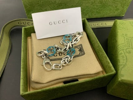 Gucci Interlocking G Blue Enamel Link Chain Bracelet