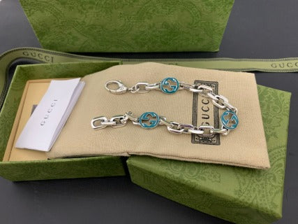 Gucci Interlocking G Blue Enamel Link Chain Bracelet
