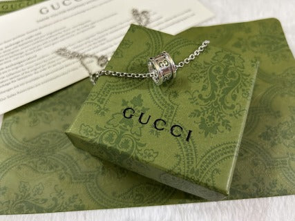Gucci GG Barrel Engraved Silver Pendant Necklace