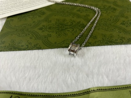 Gucci GG Barrel Engraved Silver Pendant Necklace