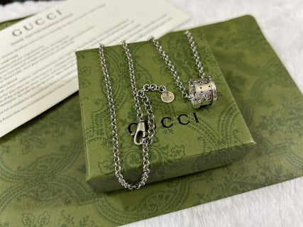 Gucci GG Barrel Engraved Silver Pendant Necklace