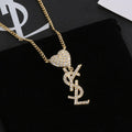 YSL Cœur Cassandre Crystal Pendant Necklace