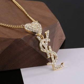 YSL Cœur Cassandre Crystal Pendant Necklace