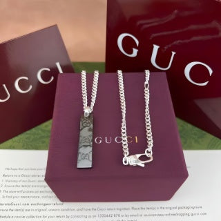 Gucci GG Engraved Plaque Silver Chain Bracelet