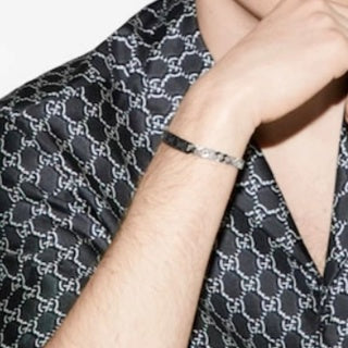 Gucci GG Engraved Plaque Silver Chain Bracelet