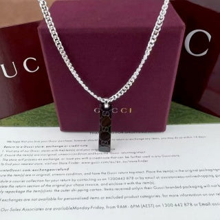 Gucci GG Engraved Plaque Silver Chain Bracelet
