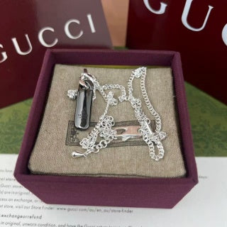 Gucci Logo Tag Bar Pendant Chain Necklace