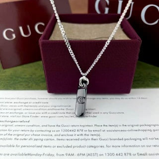 Gucci Logo Tag Bar Pendant Chain Necklace