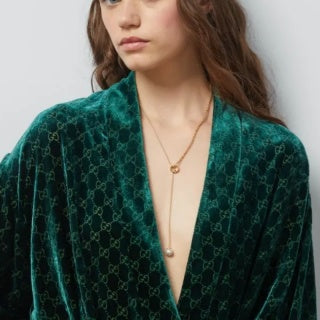 Gucci GG Circle Pearl Drop Gold Pendant Necklace