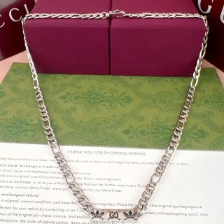 Gucci GG Engraved Bar Link Chain Necklace