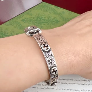 Gucci Engraved Horsebit Cuff Bracelet