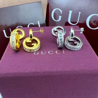 Gucci Interlocking G Crystal Drop Hoop Earrings