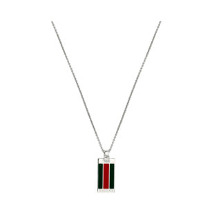 Gucci Web Stripe Rectangular Plaque Pendant Necklace
