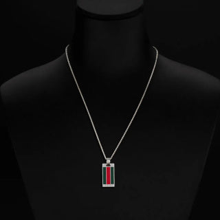 Gucci Web Stripe Rectangular Plaque Pendant Necklace