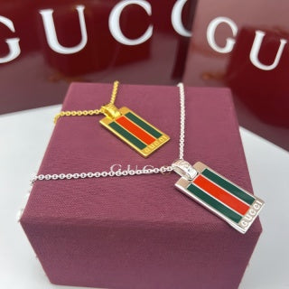 Gucci Web Stripe Rectangular Plaque Pendant Necklace