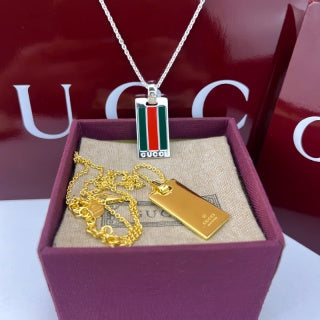Gucci Web Stripe Rectangular Plaque Pendant Necklace