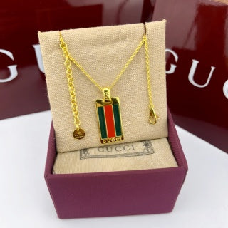 Gucci Web Stripe Rectangular Plaque Pendant Necklace