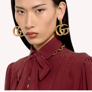 Gucci Interlocking G Double Hoop Drop Earrings