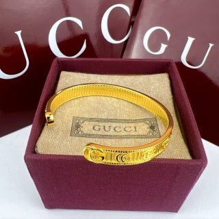 Gucci GG Engraved Open Cuff Gold & Silver Bracelet