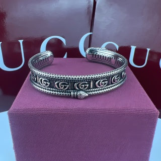 Gucci GG Engraved Vintage Open Cuff Bracelet