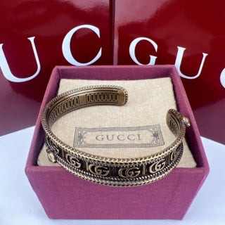 Gucci GG Engraved Vintage Open Cuff Bracelet