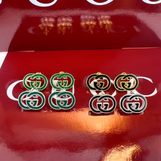 Gucci GG Enamel Interlocking Logo Stud Earrings