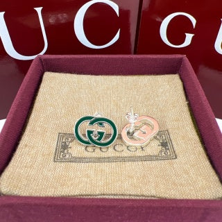 Gucci GG Enamel Interlocking Logo Stud Earrings