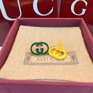 Gucci GG Enamel Interlocking Logo Stud Earrings