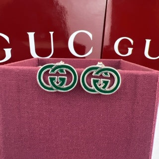 Gucci GG Enamel Interlocking Logo Stud Earrings