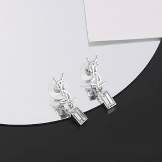 YSL Monogram Crystal Tag Drop Earrings