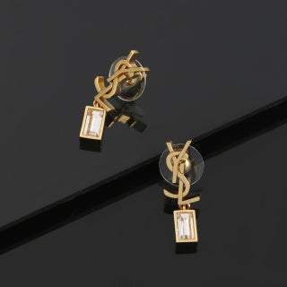 YSL Monogram Crystal Tag Drop Earrings