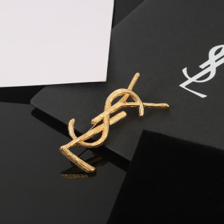 YSL Sculpted Gold Monogram Brooch