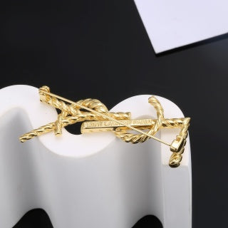 YSL Twisted Rope Monogram Gold Brooch