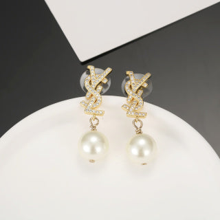 YSL Pearl Emblem Drop Earrings