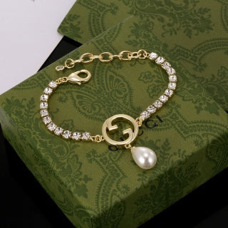 Gucci Interlocking G Pearl Drop Crystal Bracelet