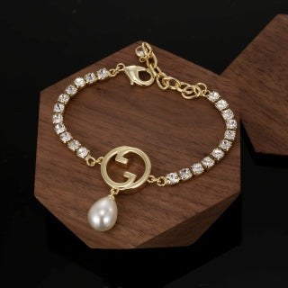 Gucci Interlocking G Pearl Drop Crystal Bracelet