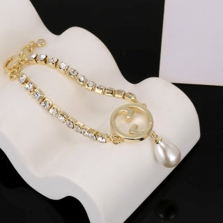 Gucci Interlocking G Pearl Drop Crystal Bracelet