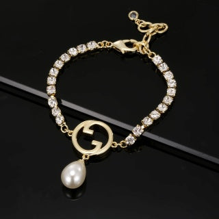 Gucci Interlocking G Pearl Drop Crystal Bracelet
